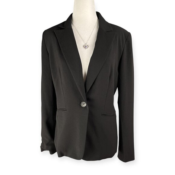 Jones & Co Essentials Blazer Women’s Size 4 Black Stretch Padded Shoulder Work - Picture 1 of 10